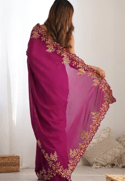 Embroidered Border Art Silk Saree in Purple