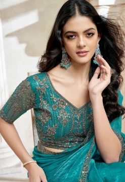 Embroidered Border Art Silk Jacquard Saree in Blue