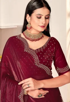 Embroidered Border Art Silk Saree in Maroon