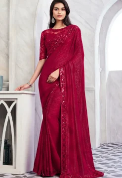 Embroidered Border Chiffon Brasso Saree in Fuchsia