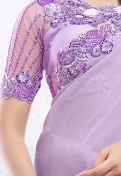 Embroidered Border Crepe Silk Saree in Light Purple