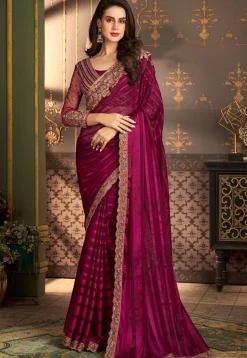 Embroidered Border Georgette Brasso Saree in Magenta