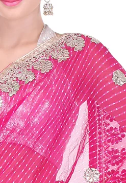Embroidered Border Georgette Lehariya Saree in Fuchsia