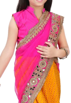 Embroidered Border Net Half N Half Saree in Fuchsia