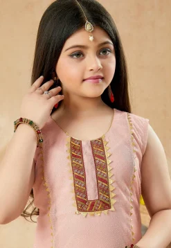 Embroidered Border Net Pakistani Suit in Peach
