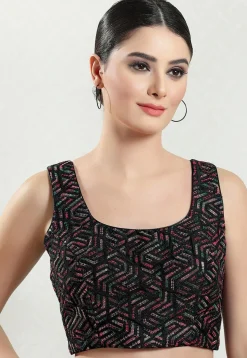 Embroidered Brocade Blouse in Black