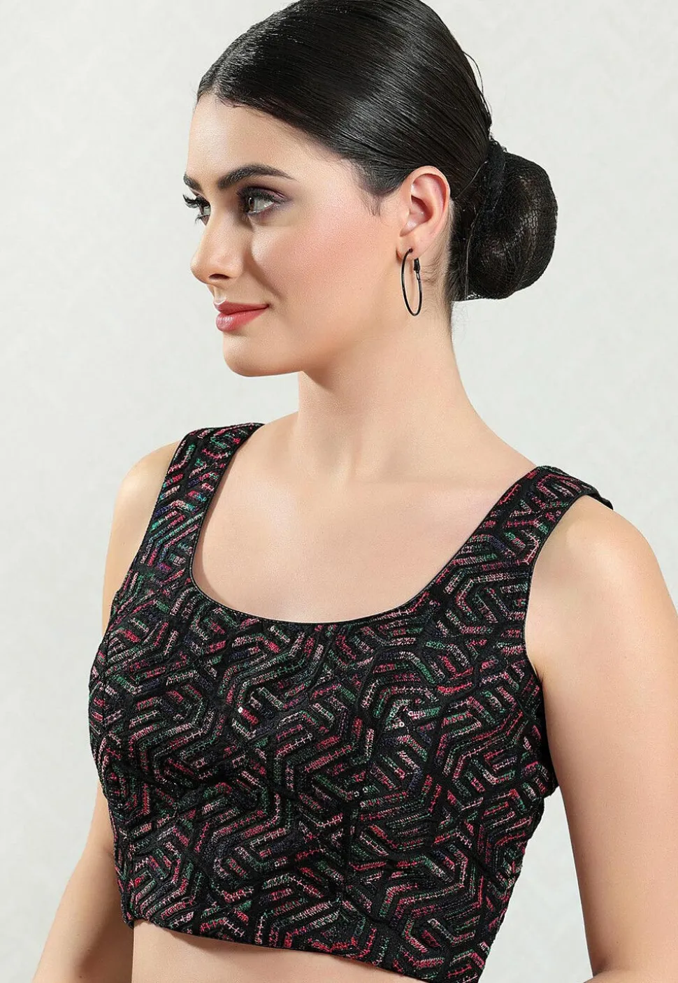 Embroidered Brocade Blouse in Black