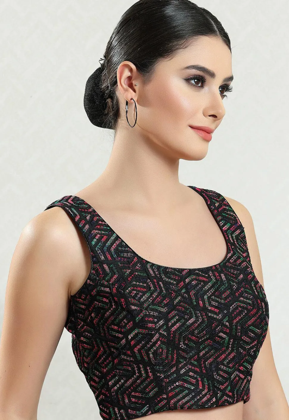 Embroidered Brocade Blouse in Black