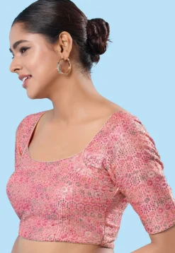Embroidered Brocade Silk Blouse in Light Pink