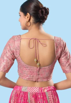 Embroidered Brocade Silk Blouse in Light Pink