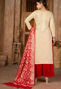 Embroidered Cambric Cotton Pakistani Suit in Beige