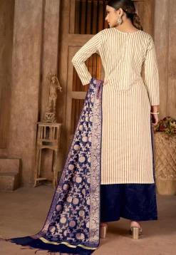 Embroidered Cambric Cotton Pakistani Suit in Beige