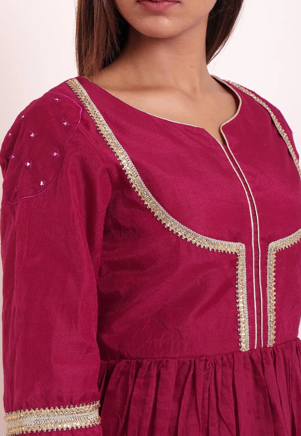 Embroidered Chanderi Anarkali Kurta in Magenta