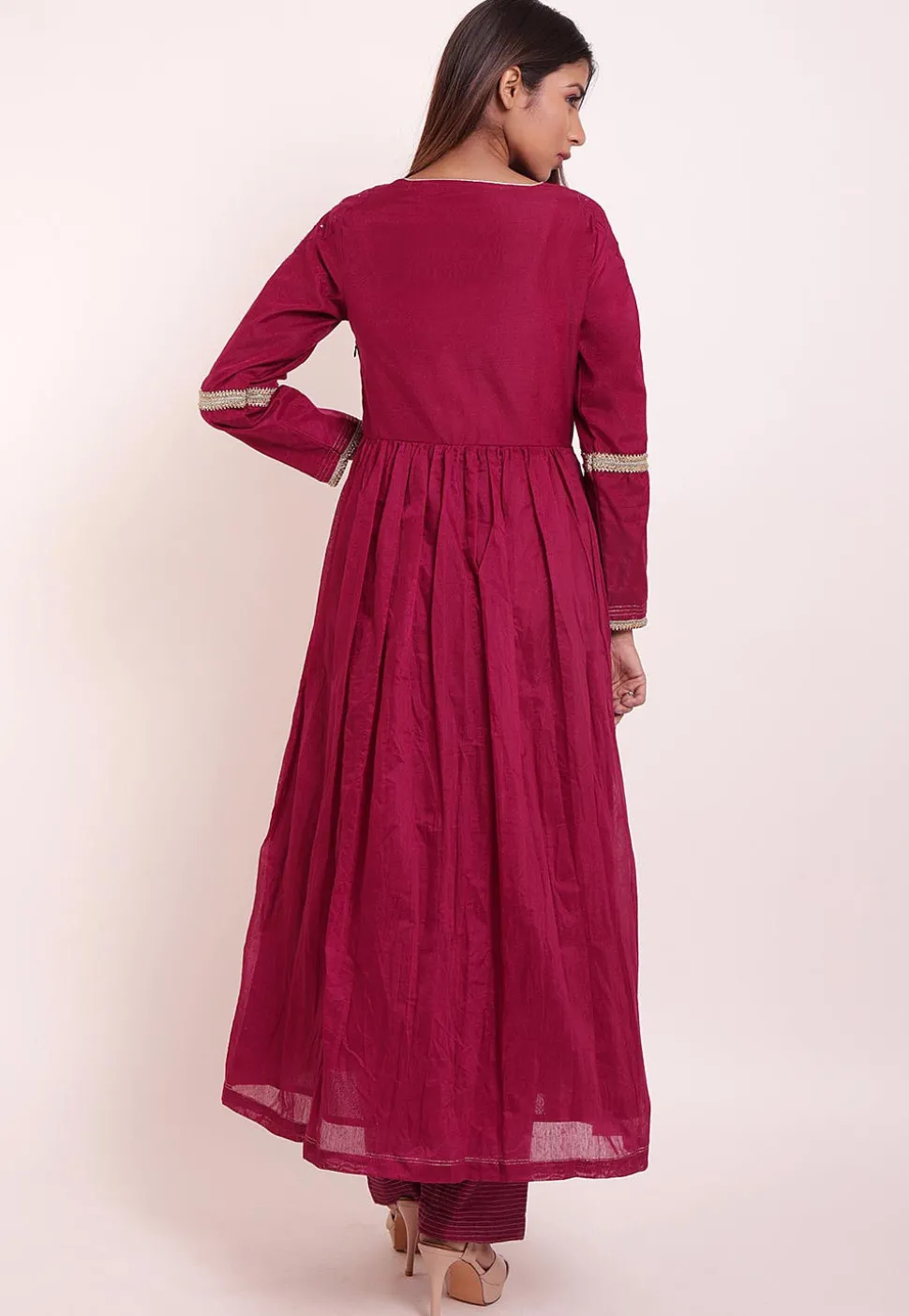 Embroidered Chanderi Anarkali Kurta in Magenta