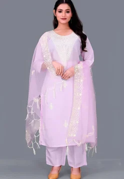 Embroidered Chanderi Cotton Pakistani Suit in Light Purple