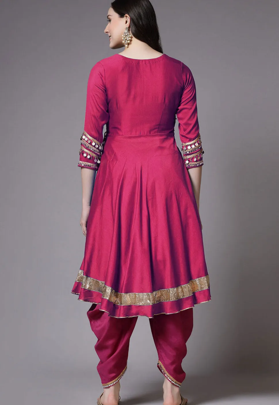 Embroidered Chanderi Cotton Aline Suit in Magenta