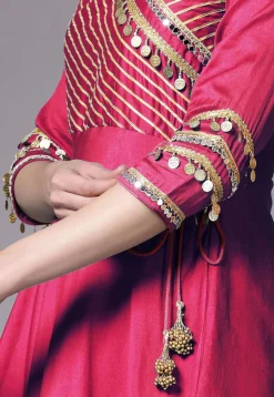 Embroidered Chanderi Cotton Aline Suit in Magenta