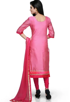 Embroidered Chanderi Cotton Straight Cut Suit In Pink