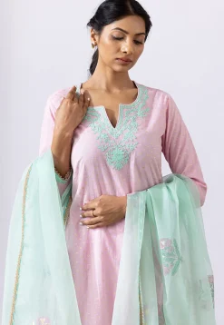 Embroidered Chanderi Cotton Pakistani Suit in Light Pink