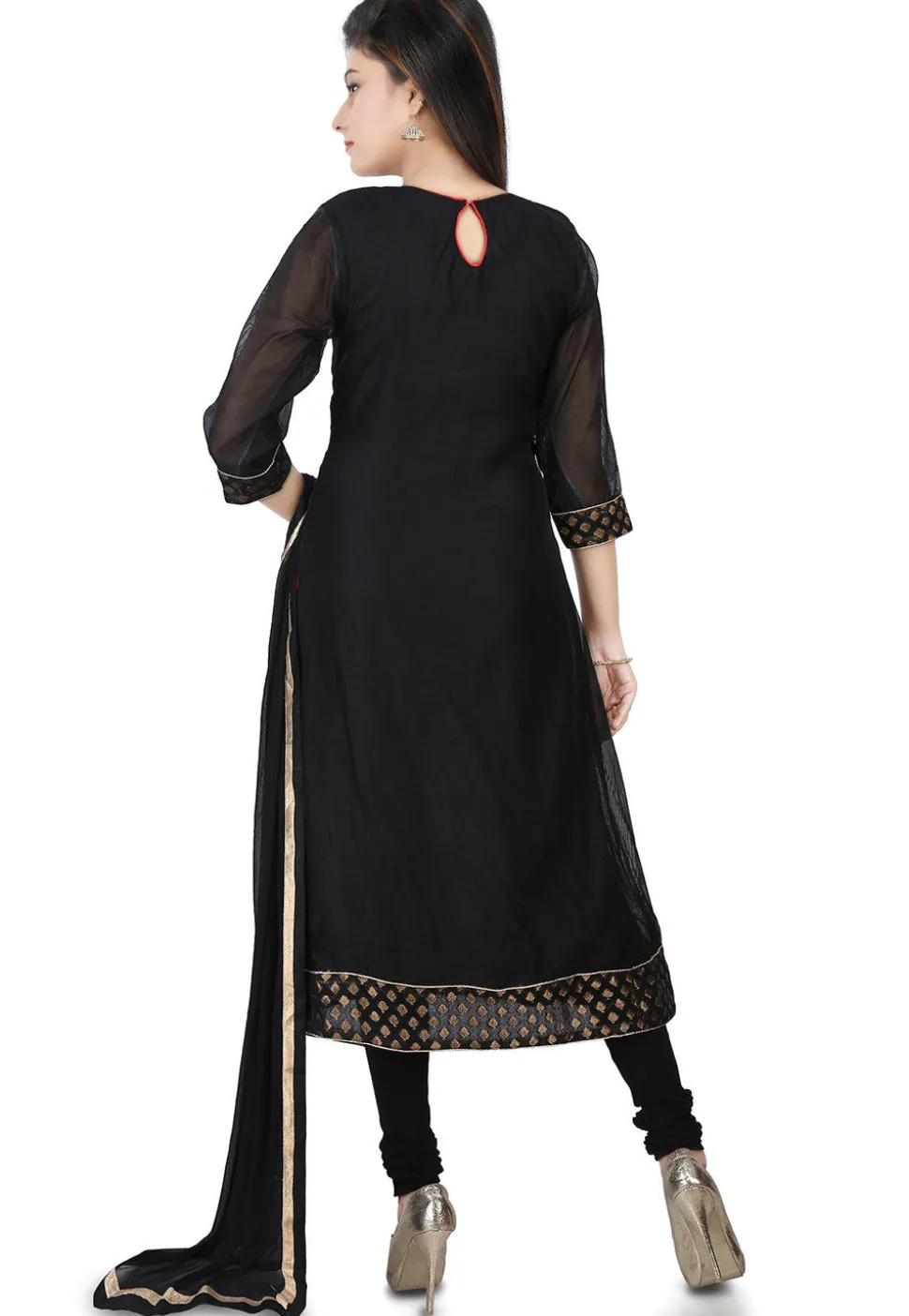 Embroidered Chanderi Cotton A Line Suit in Black
