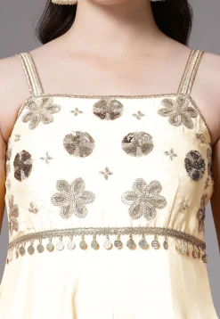 Embroidered Chanderi Cotton Anarkali Suit in Cream