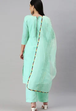 Embroidered Chanderi Cotton Pakistani Suit in Sea Green