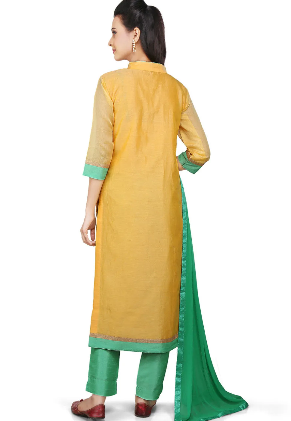 Embroidered Chanderi Cotton Straight Suit in Yellow
