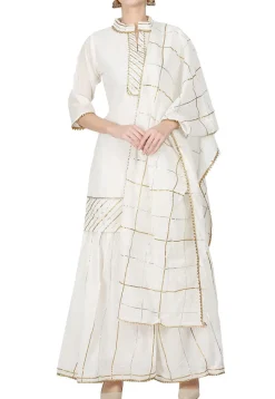 Embroidered Chanderi Cotton Pakistani Suit in Off White