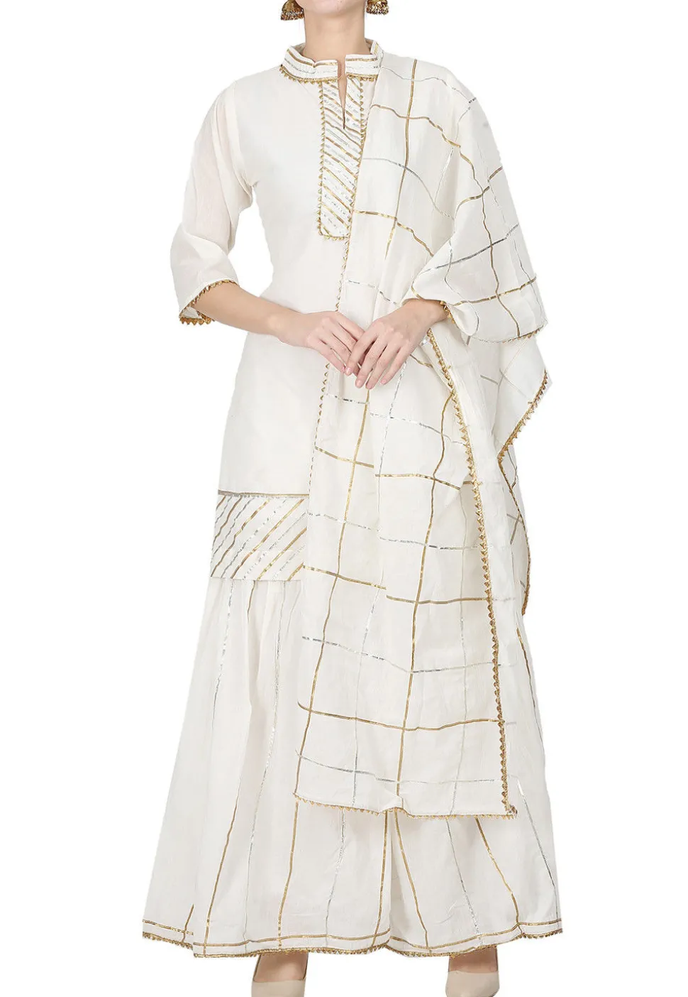 Embroidered Chanderi Cotton Pakistani Suit in Off White