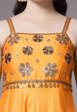 Embroidered Chanderi Cotton Anarkali Suit in Mustard