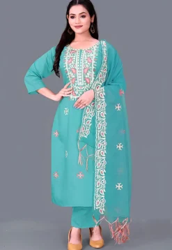 Embroidered Chanderi Cotton Pakistani Suit in Blue