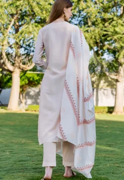 Embroidered Chanderi Cotton Pakistani Suit in Light Peach