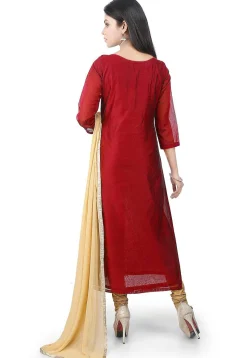 Embroidered Chanderi Cotton Pakistani Suit in Red