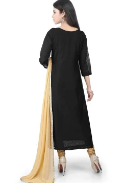Embroidered Chanderi Cotton Pakistani Suit in Black
