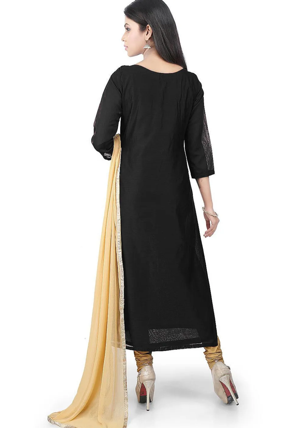 Embroidered Chanderi Cotton Pakistani Suit in Black