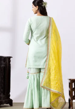 Embroidered Chanderi Cotton Pakistani Suit in Pastel Green