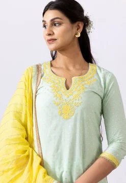 Embroidered Chanderi Cotton Pakistani Suit in Pastel Green