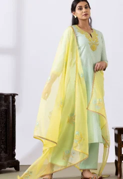 Embroidered Chanderi Cotton Pakistani Suit in Pastel Green