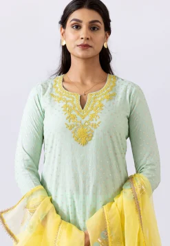 Embroidered Chanderi Cotton Pakistani Suit in Pastel Green