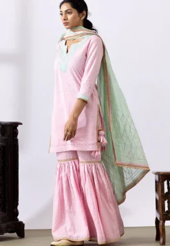 Embroidered Chanderi Cotton Pakistani Suit in Light Pink