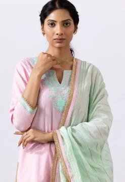 Embroidered Chanderi Cotton Pakistani Suit in Light Pink
