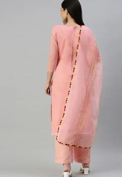 Embroidered Chanderi Cotton Pakistani Suit in Peach