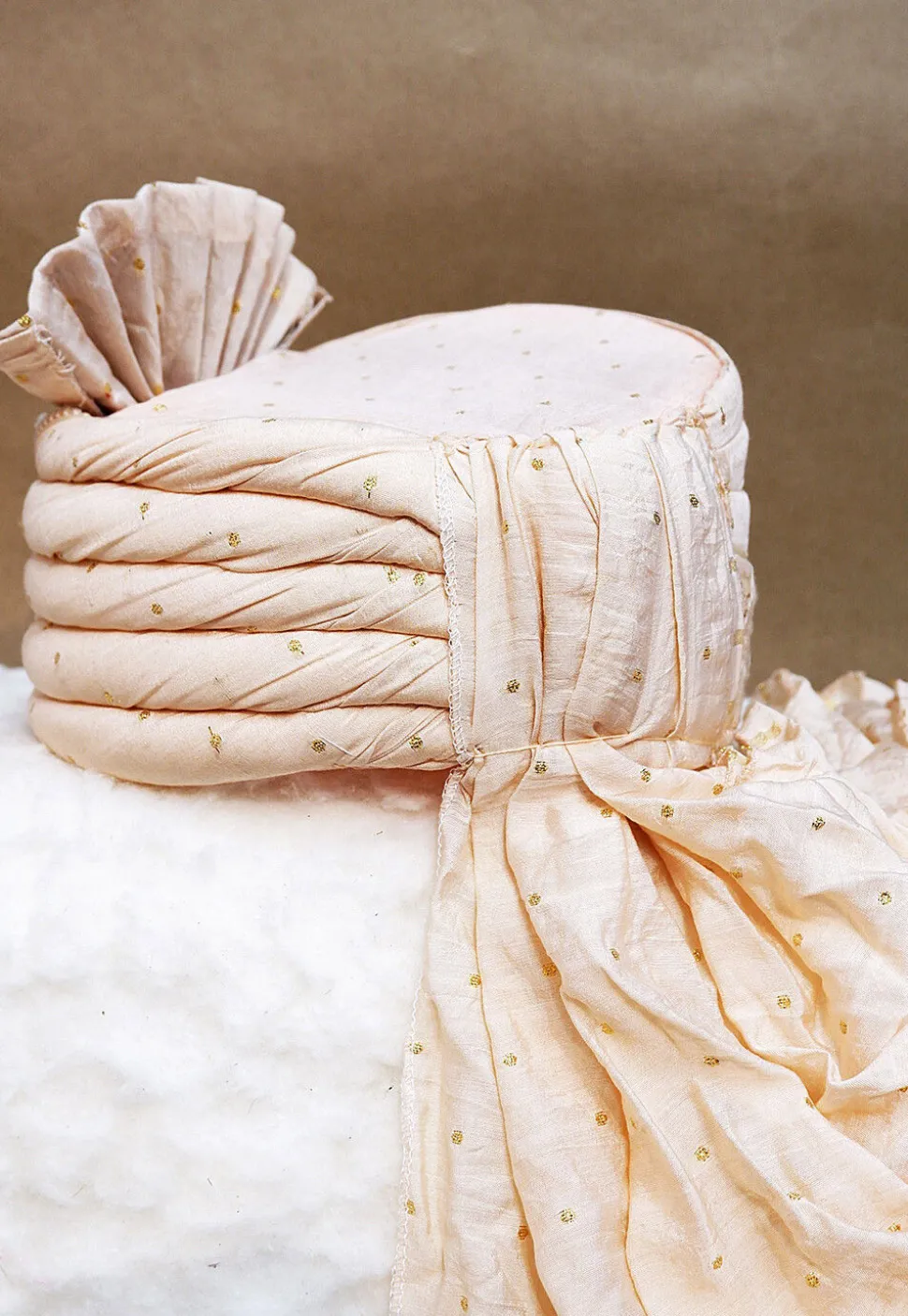 Embroidered Chanderi Cotton Jacquard Turban in Peach