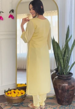 Embroidered Chanderi Cotton Pakistani Suit in Yellow