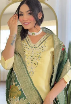 Embroidered Chanderi Cotton Pakistani Suit in Yellow