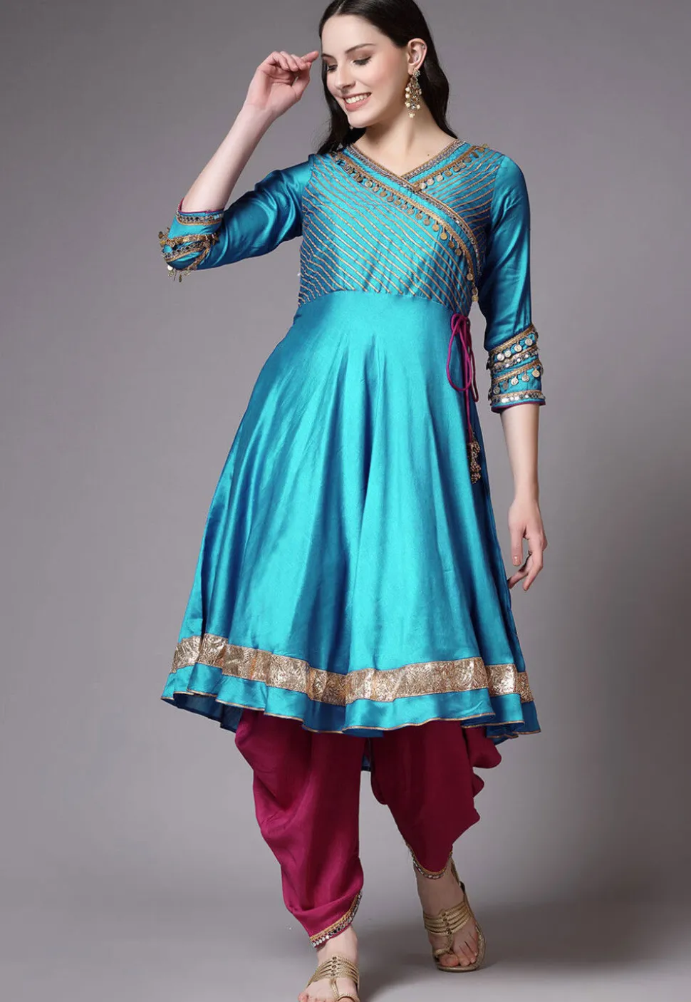 Embroidered Chanderi Cotton Aline Suit in Sky Blue