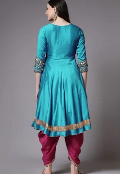 Embroidered Chanderi Cotton Aline Suit in Sky Blue