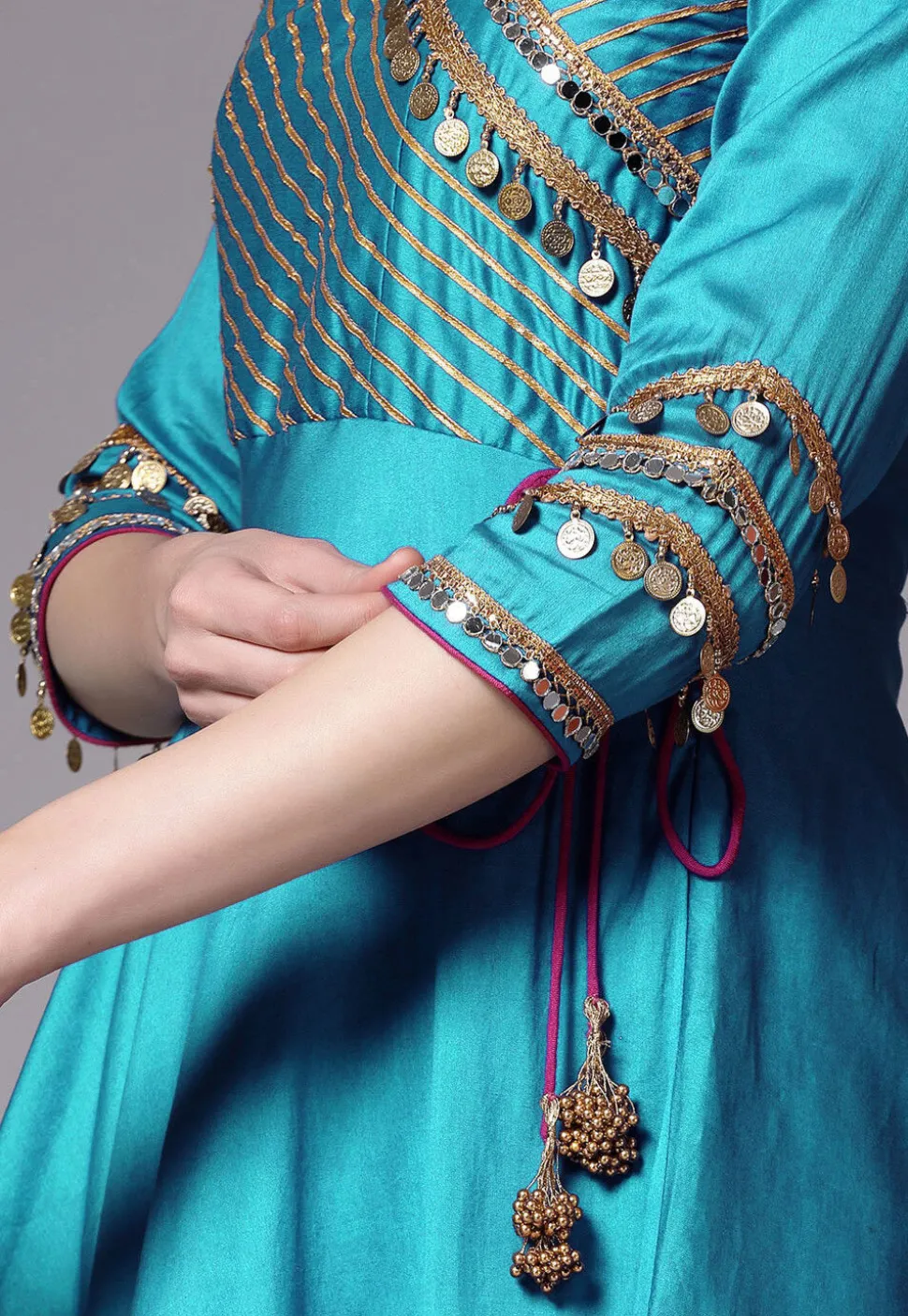 Embroidered Chanderi Cotton Aline Suit in Sky Blue