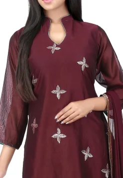 Embroidered Chanderi Cotton Straight Suit in Brown
