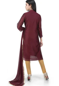 Embroidered Chanderi Cotton Straight Suit in Brown